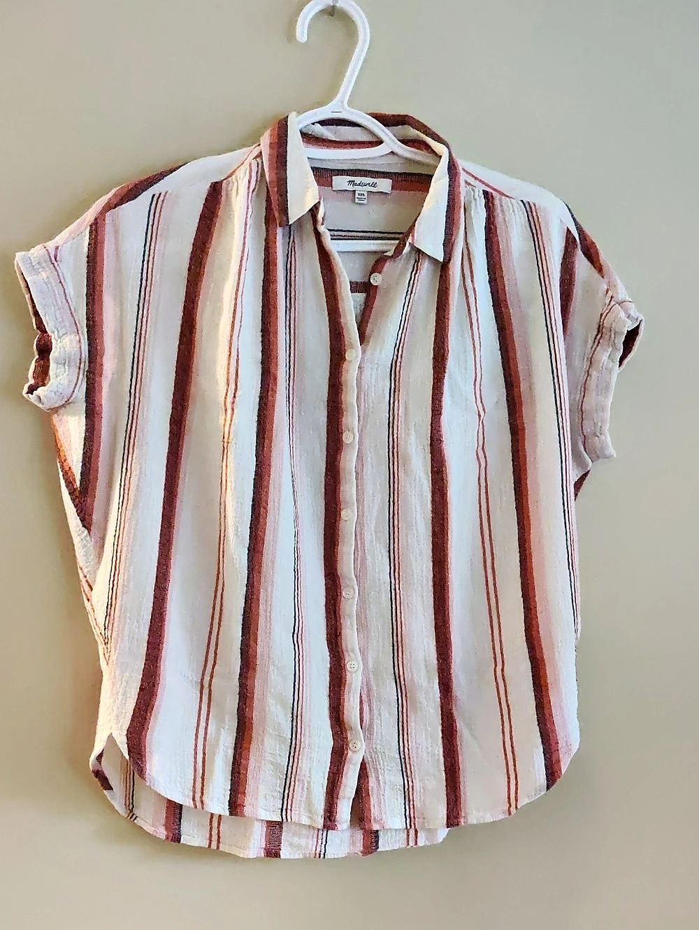 Madewell Striped Cotton Button Down in White & Red Size XXS